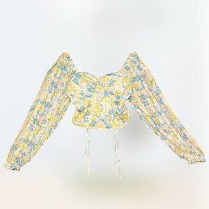 Cottagecore Madden NYC Floral Padded Corset Long Sleeve Crop Top Women's Size S